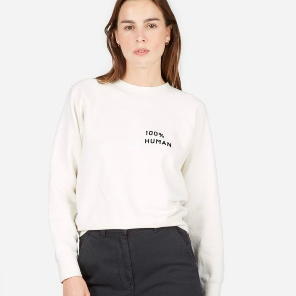 Everlane 100% Human Crewneck French Terry Cotton Sweatshirt in White‎ Size XXS